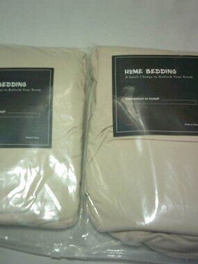 LOT 2 NEW HOME BEDDING BOX SPRING COVERS BEIGE CREAM COLOR 4 WAY STRETCH FULL SZ
